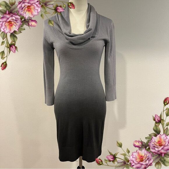Dressbarn Charcoal cowl neck Knit knee length Sweater Dress size small - Picture 1 of 14